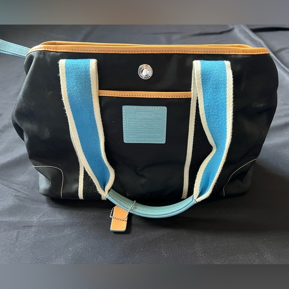 Coach Black Tote with Blue and Tan Accents - Picture 1 of 3